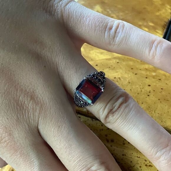 Red Labradorite Vermelho Red Garnet Sterling Silver Ring Size 6 - Picture 4 of 9